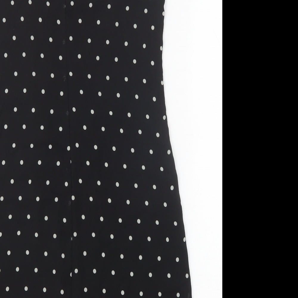 H&M Womens Black Polka Dot Polyester Slip Dress Size 10 V-Neck Pullover - Lace Trim