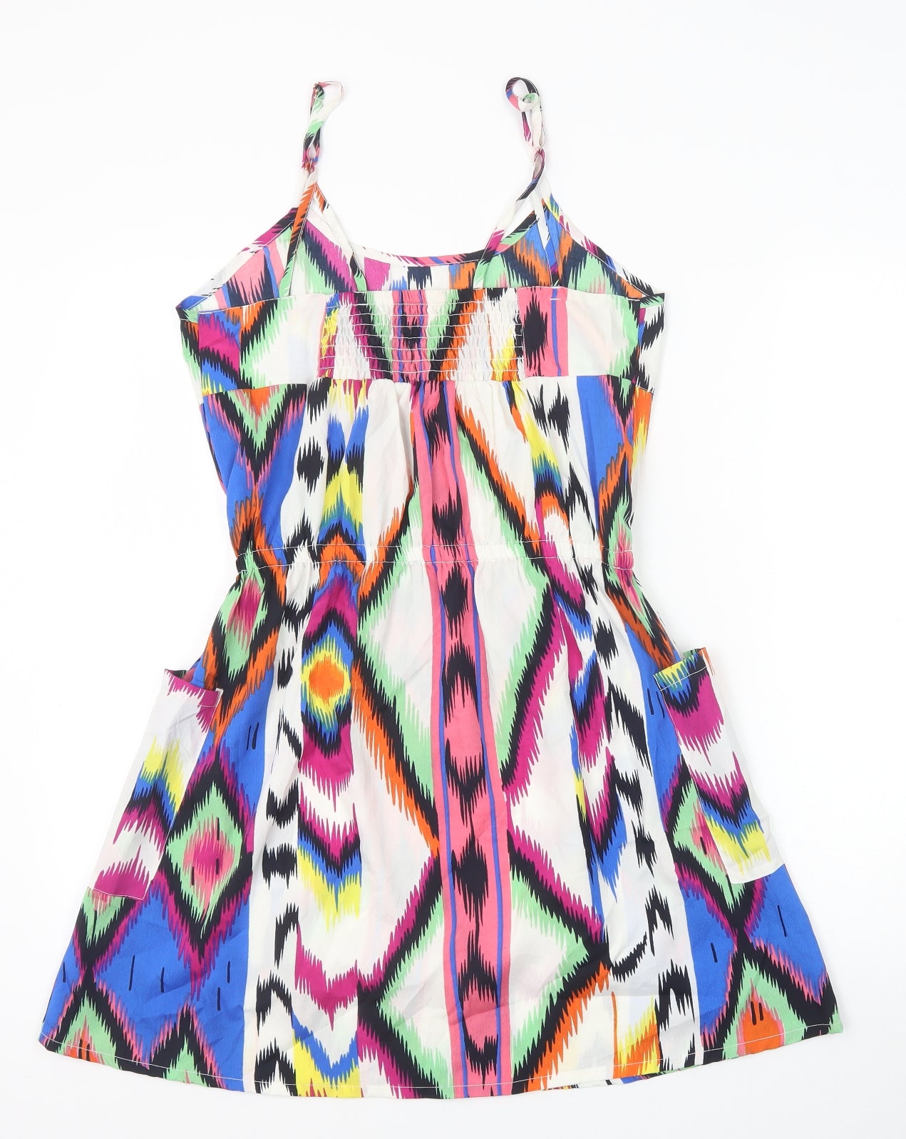 ASOS Womens Multicoloured Geometric Polyester A-Line Size 10 Scoop Neck Pullover