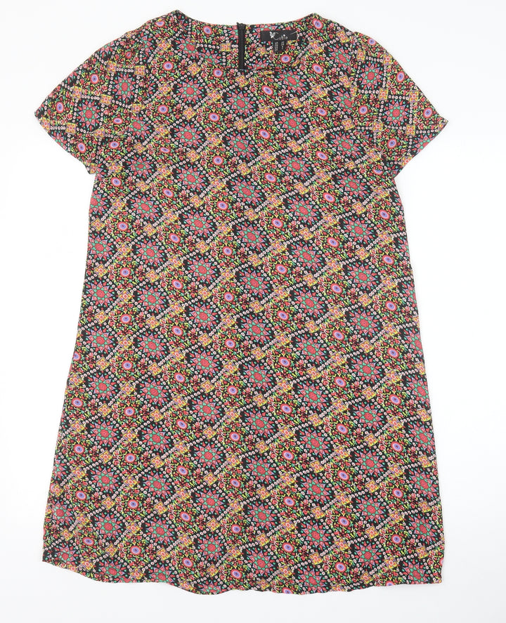 Cutie Womens Multicoloured Geometric Polyester Shift Size 10 Scoop Neck Zip