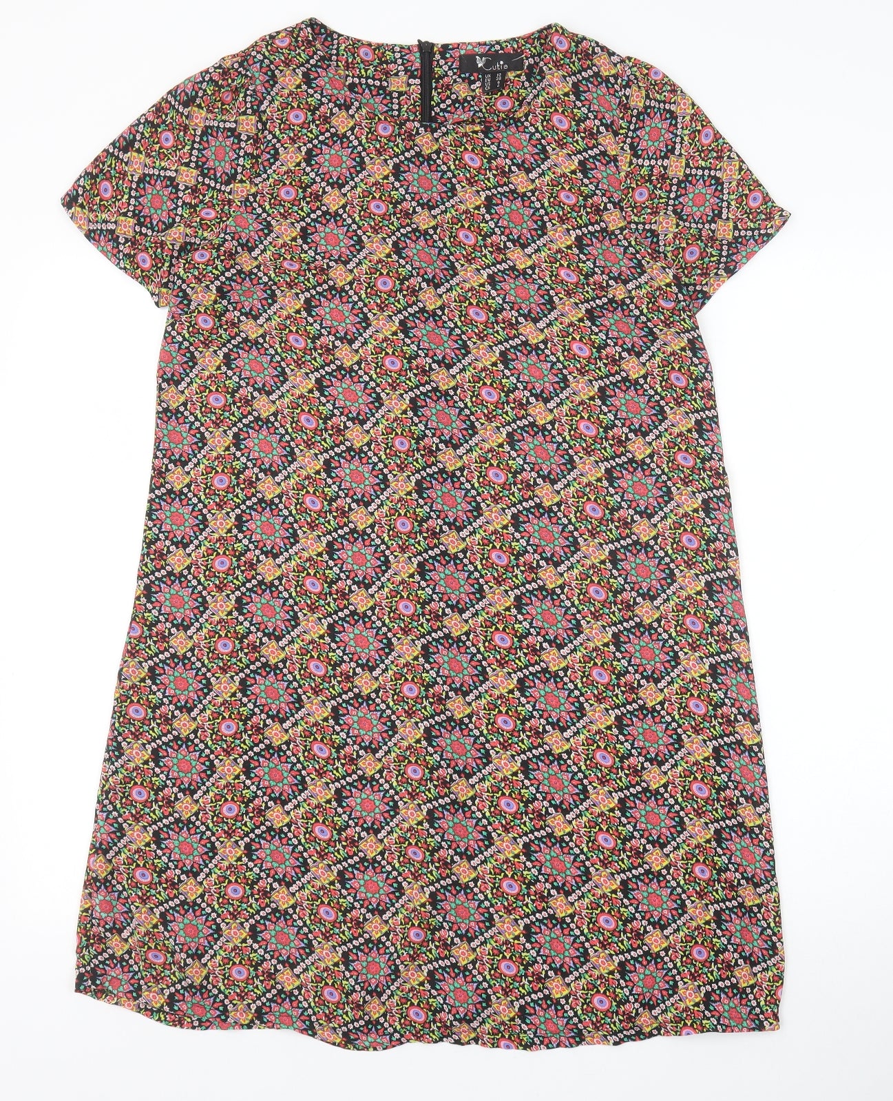 Cutie Womens Multicoloured Geometric Polyester Shift Size 10 Scoop Neck Zip
