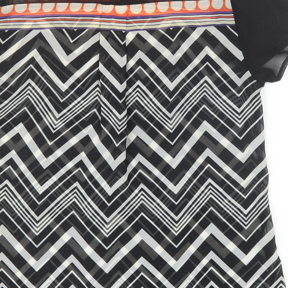 Be Beau Womens Black Geometric Polyester Basic Blouse Size 10 Collared