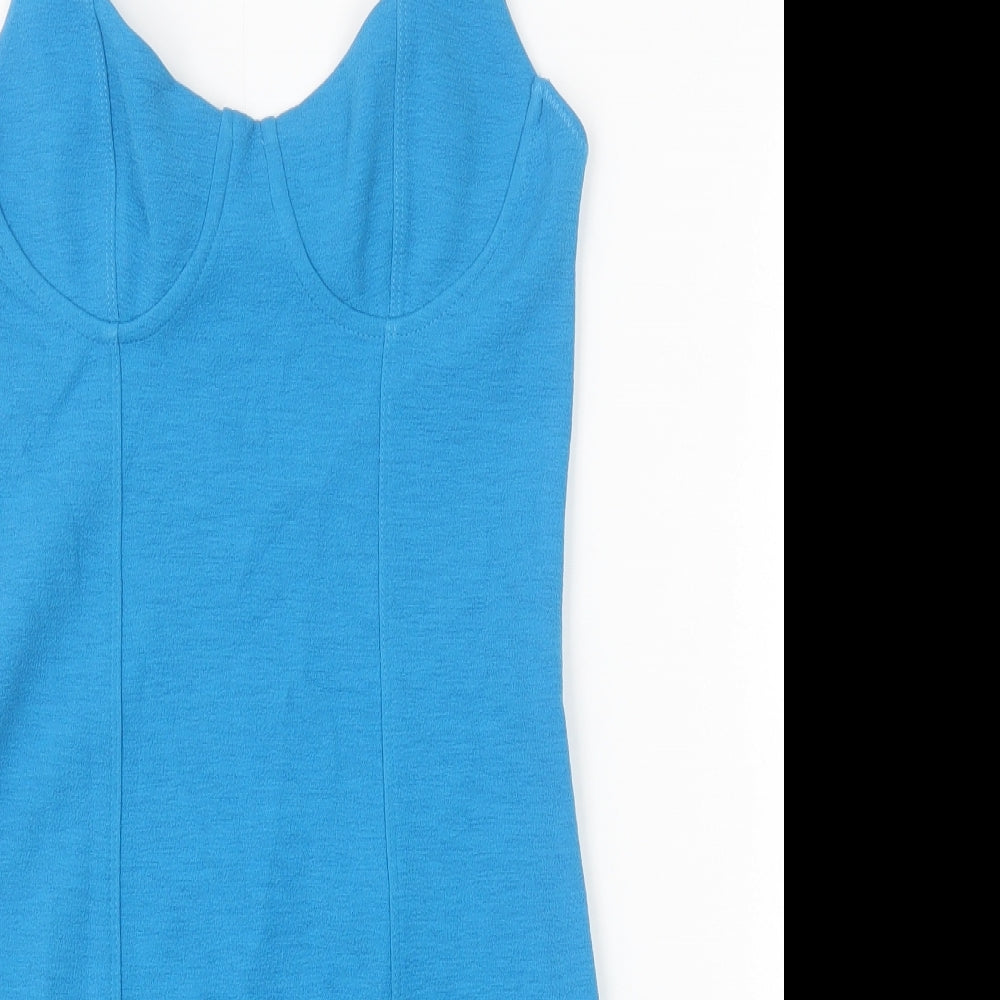 Zara Womens Blue Polyester Bodycon Size S Scoop Neck Pullover
