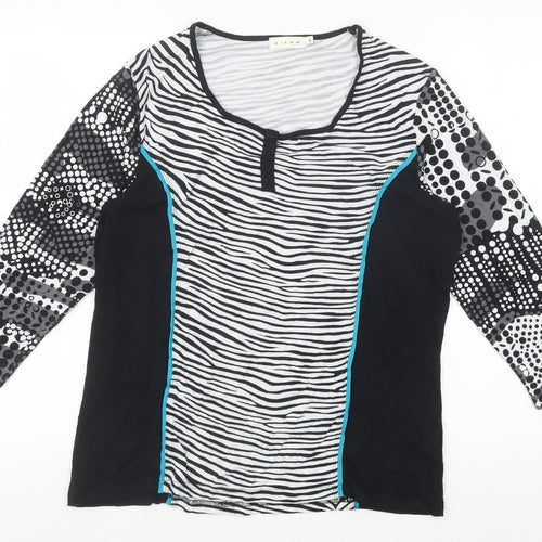 Micha Womens Black Geometric Viscose Basic T-Shirt Size XL Round Neck - Zebra Pattern