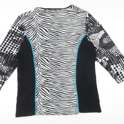 Micha Womens Black Geometric Viscose Basic T-Shirt Size XL Round Neck - Zebra Pattern
