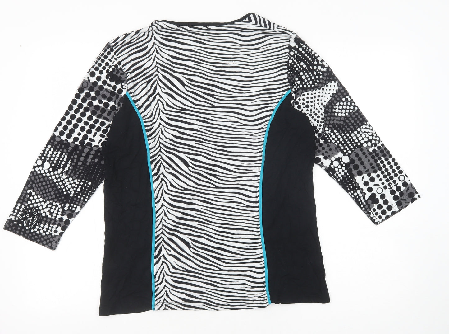 Micha Womens Black Geometric Viscose Basic T-Shirt Size XL Round Neck - Zebra Pattern