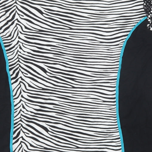 Micha Womens Black Geometric Viscose Basic T-Shirt Size XL Round Neck - Zebra Pattern