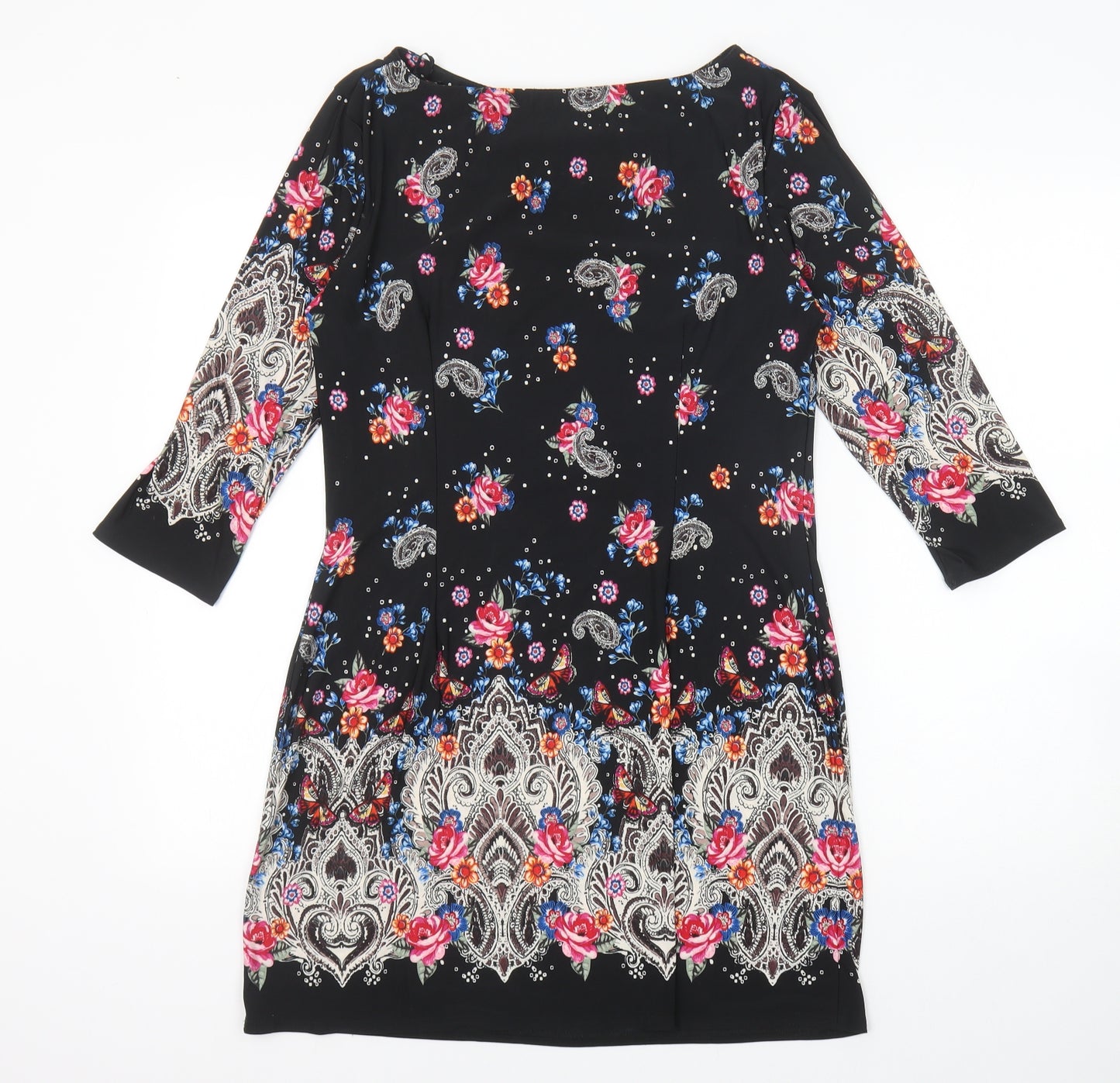 Primark Womens Black Geometric Polyester A-Line Size 12 Boat Neck Pullover