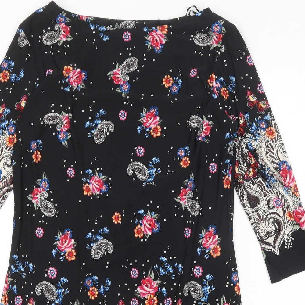 Primark Womens Black Geometric Polyester A-Line Size 12 Boat Neck Pullover