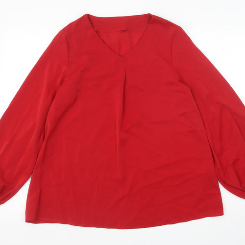 SheIn Womens Red Polyester Basic Blouse Size S V-Neck
