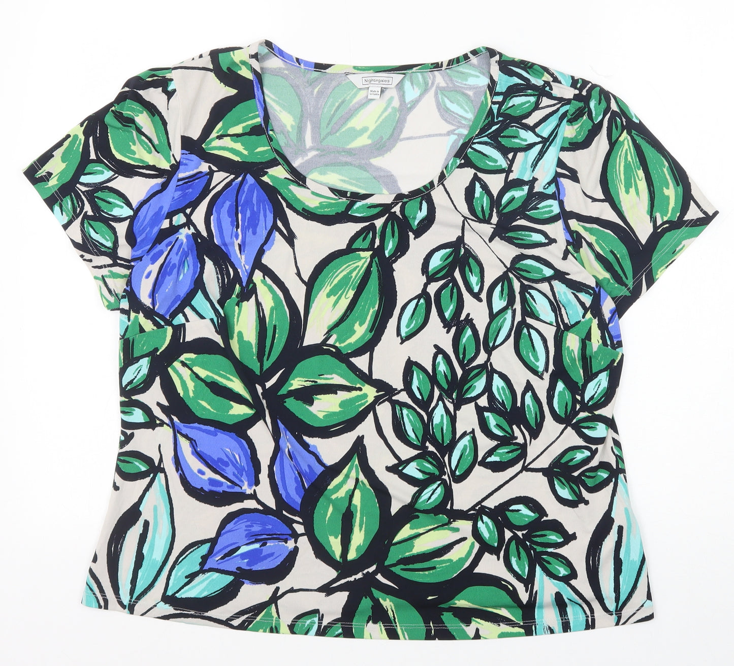 Nightingales Womens Green Geometric Polyester Basic T-Shirt Size 20 Round Neck