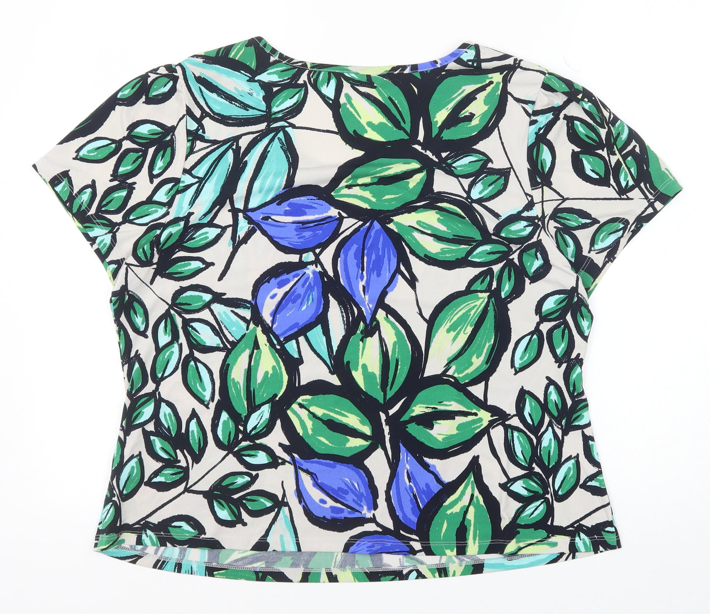 Nightingales Womens Green Geometric Polyester Basic T-Shirt Size 20 Round Neck