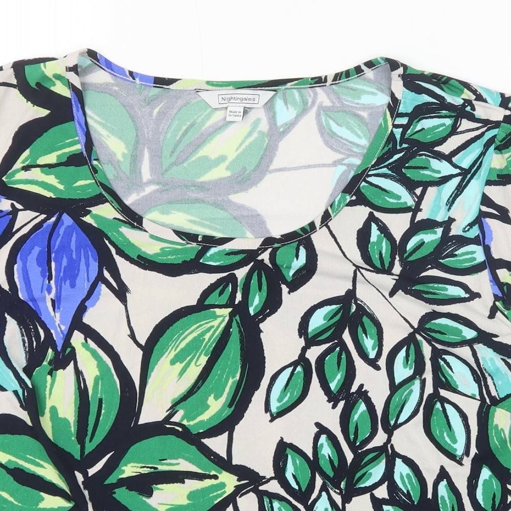 Nightingales Womens Green Geometric Polyester Basic T-Shirt Size 20 Round Neck