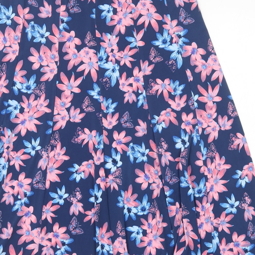 Julipa Womens Blue Floral Polyester A-Line Skirt Size 16