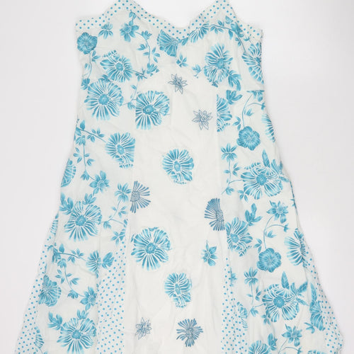 Marks and Spencer Womens White Floral 100% Cotton A-Line Size 18 V-Neck Zip