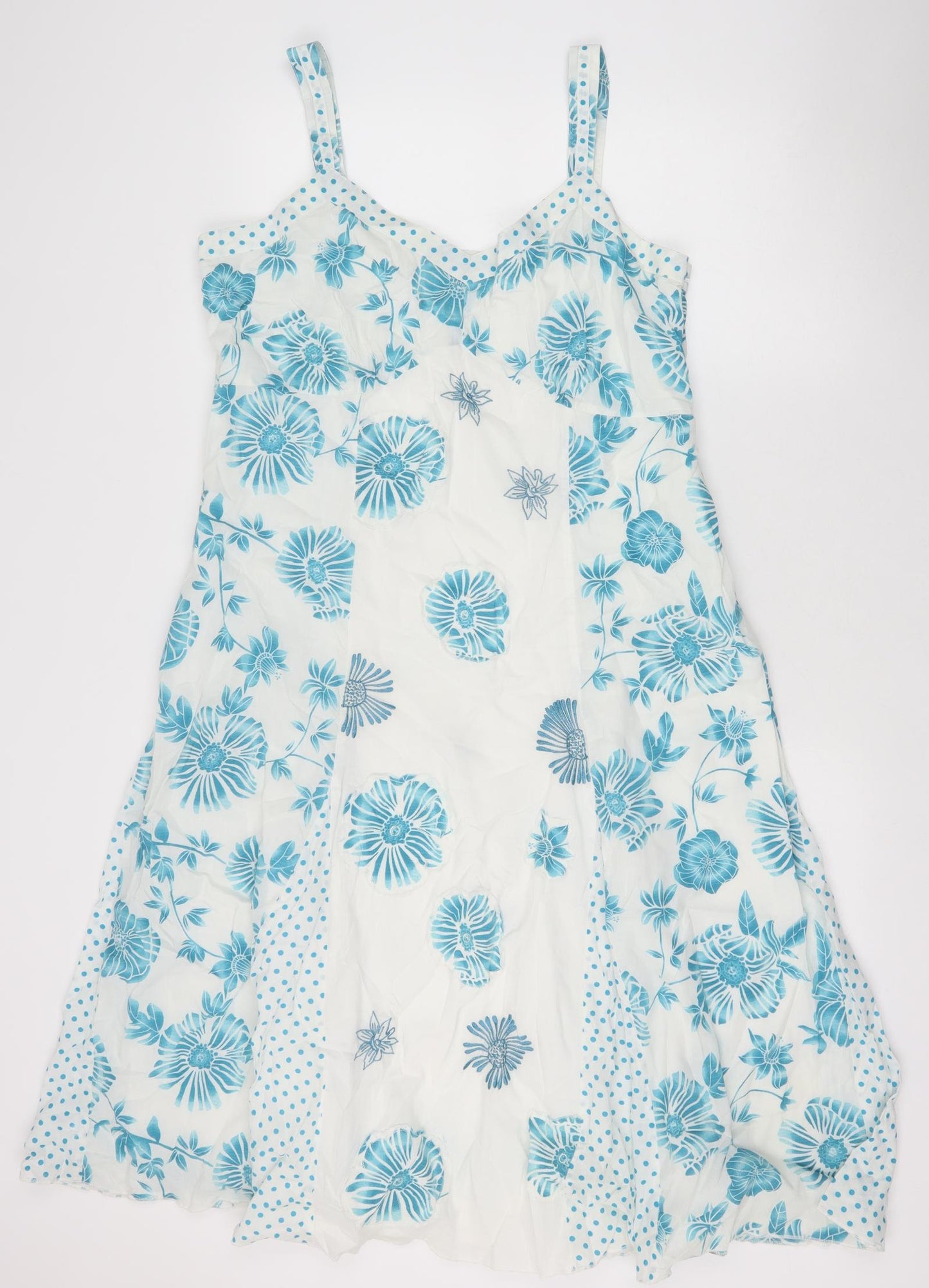 Marks and Spencer Womens White Floral 100% Cotton A-Line Size 18 V-Neck Zip