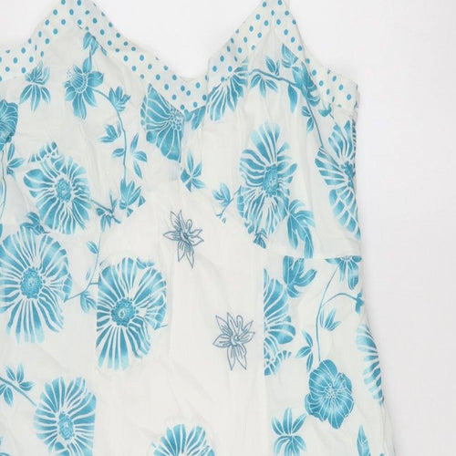 Marks and Spencer Womens White Floral 100% Cotton A-Line Size 18 V-Neck Zip