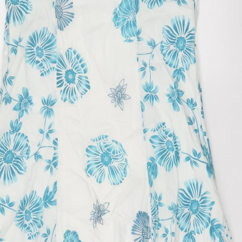 Marks and Spencer Womens White Floral 100% Cotton A-Line Size 18 V-Neck Zip