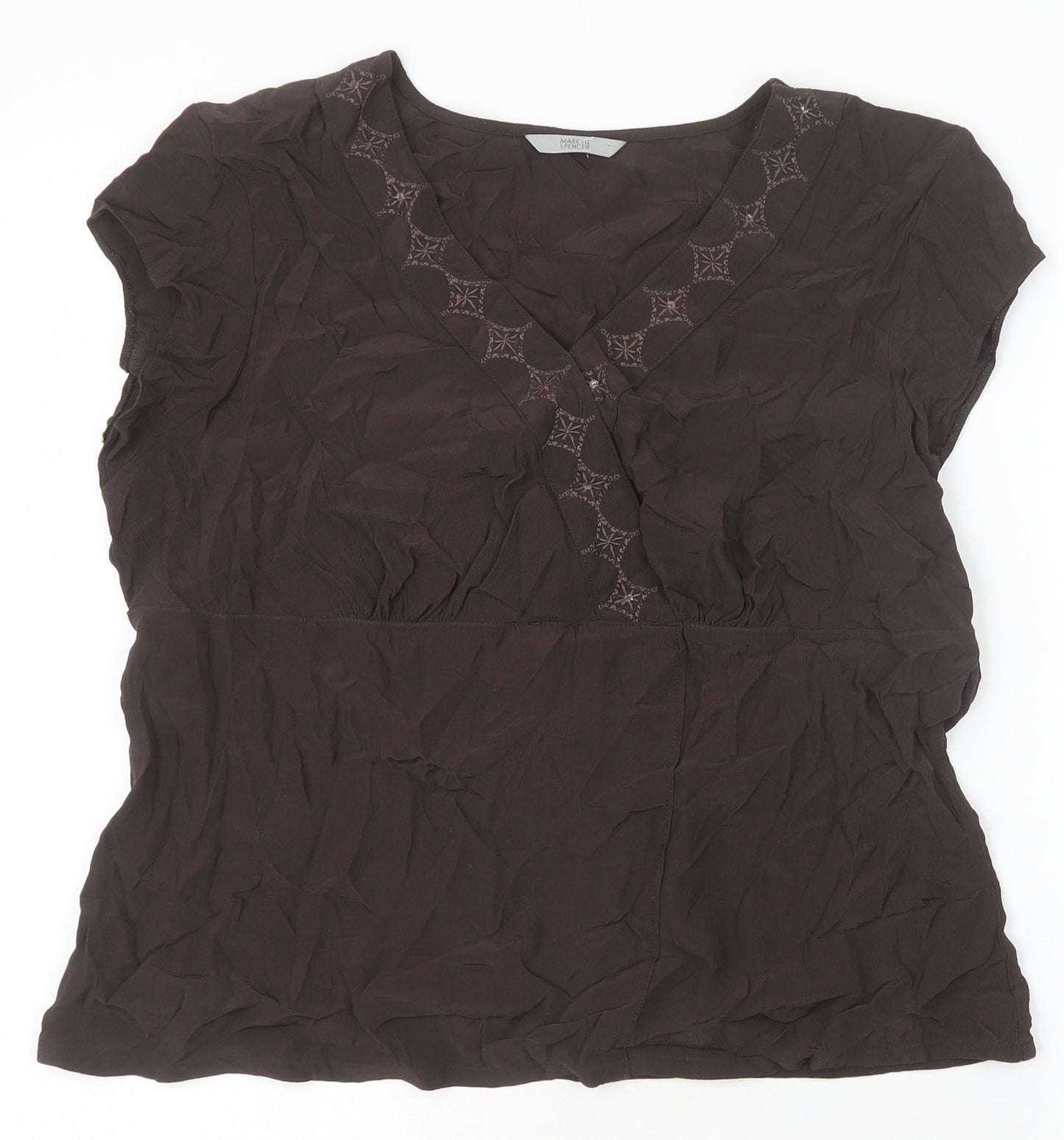 Marks and Spencer Womens Brown Viscose Basic Blouse Size 18 V-Neck