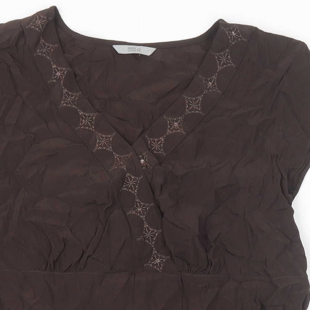 Marks and Spencer Womens Brown Viscose Basic Blouse Size 18 V-Neck