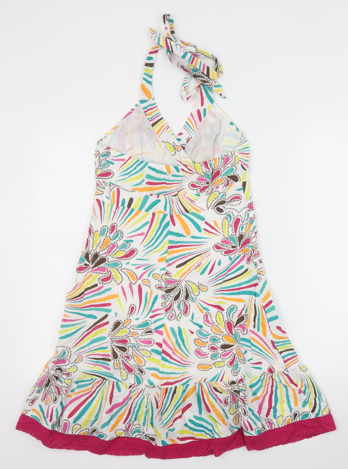 Be Beau Womens Multicoloured Geometric 100% Cotton A-Line Size 10 Halter Zip - Drop hem