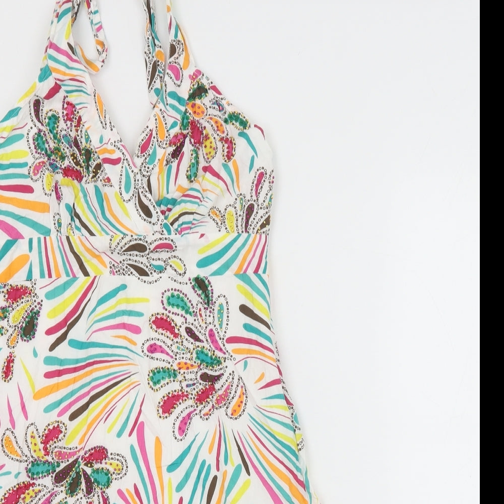 Be Beau Womens Multicoloured Geometric 100% Cotton A-Line Size 10 Halter Zip - Drop hem
