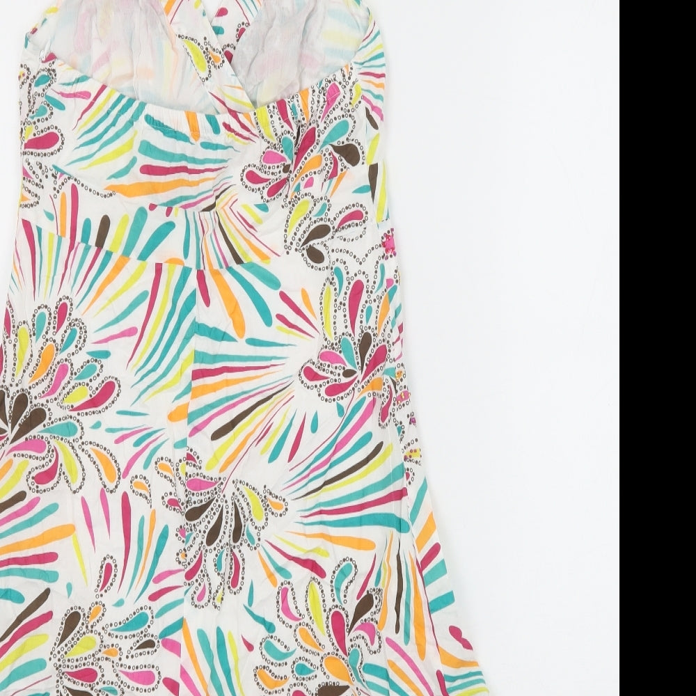 Be Beau Womens Multicoloured Geometric 100% Cotton A-Line Size 10 Halter Zip - Drop hem