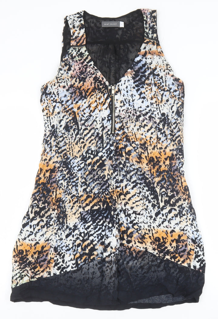 Mint Velvet Womens Multicoloured Geometric Viscose A-Line Size 8 V-Neck Zip