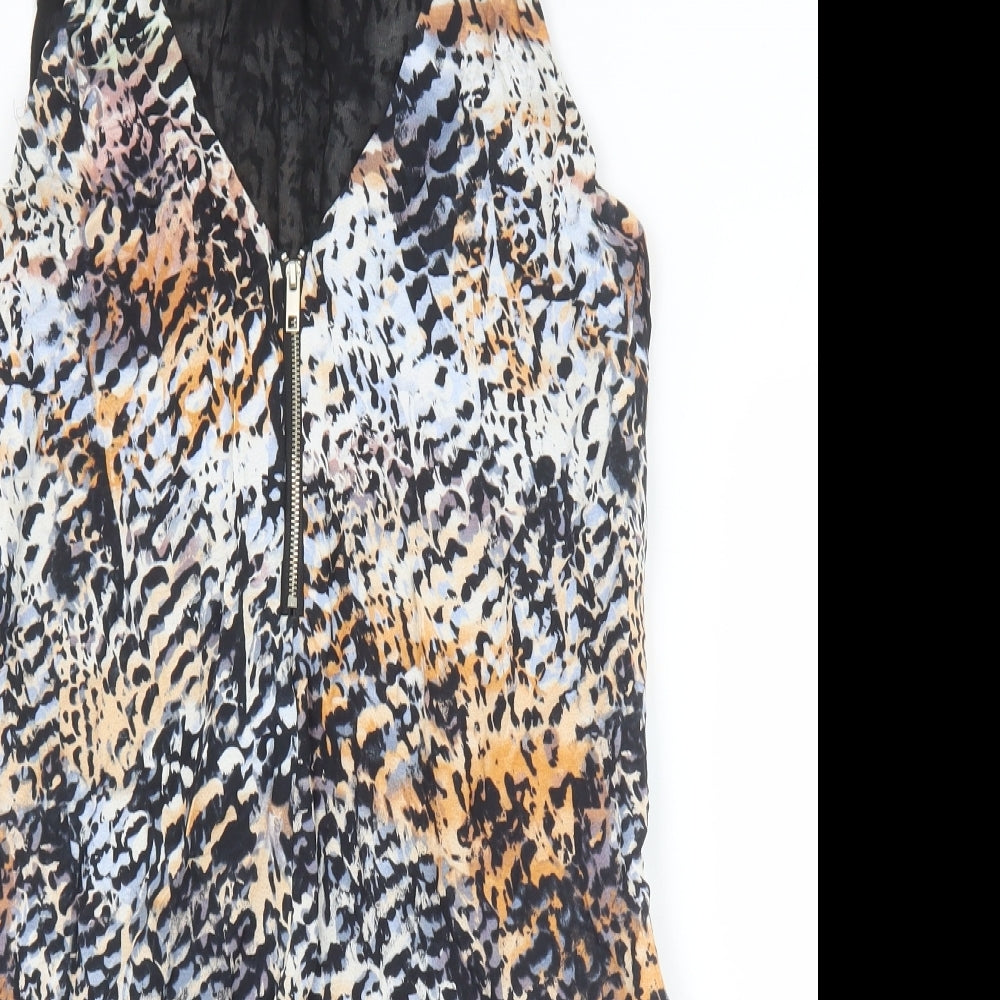 Mint Velvet Womens Multicoloured Geometric Viscose A-Line Size 8 V-Neck Zip