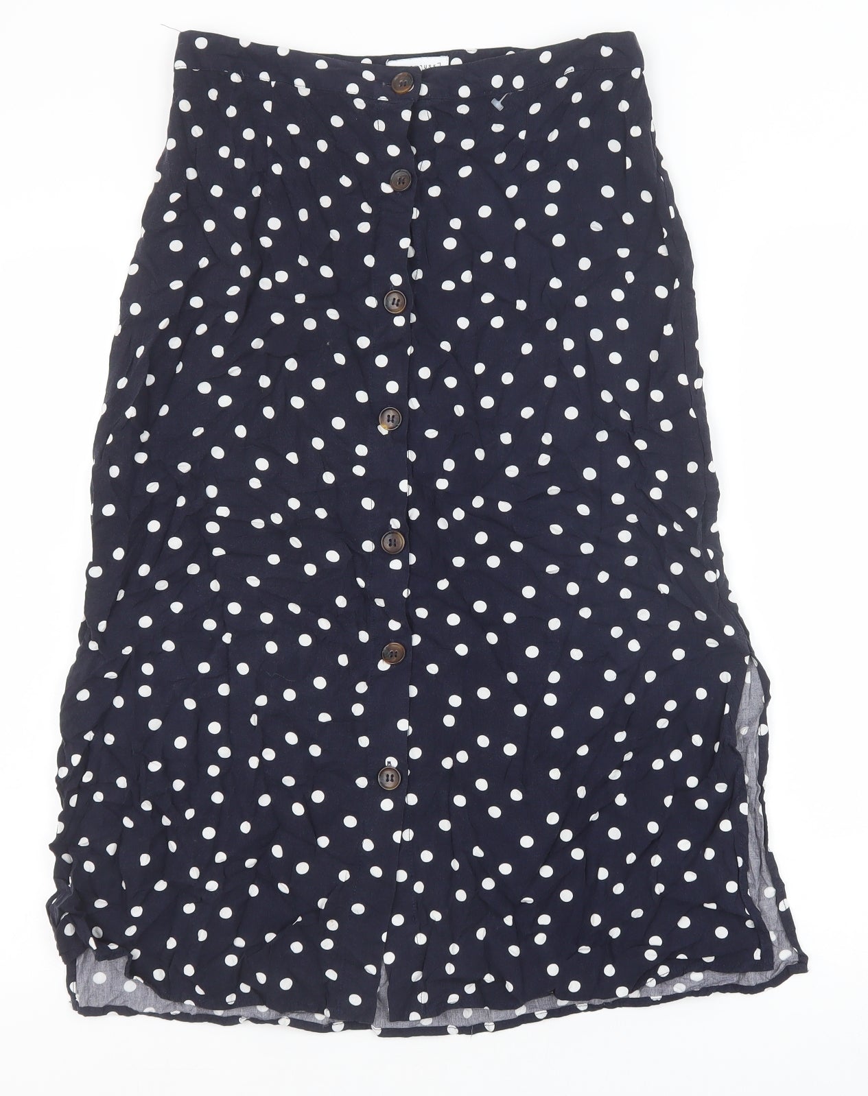 Warehouse Womens Blue Polka Dot Viscose A-Line Skirt Size 10 Button