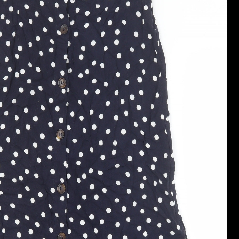 Warehouse Womens Blue Polka Dot Viscose A-Line Skirt Size 10 Button
