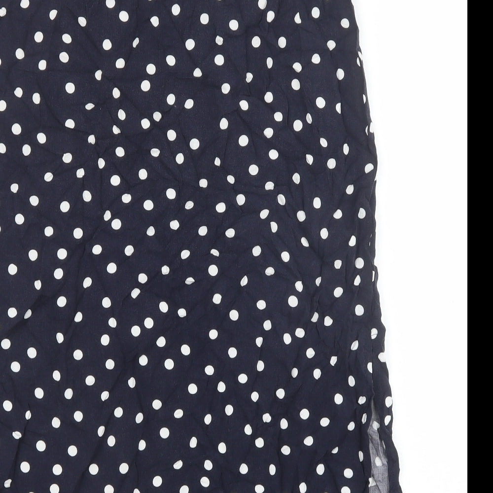 Warehouse Womens Blue Polka Dot Viscose A-Line Skirt Size 10 Button
