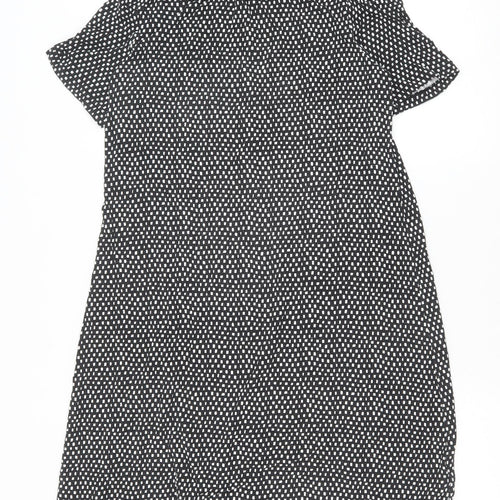 Marks and Spencer Womens Black Geometric Viscose A-Line Size 14 Round Neck Button