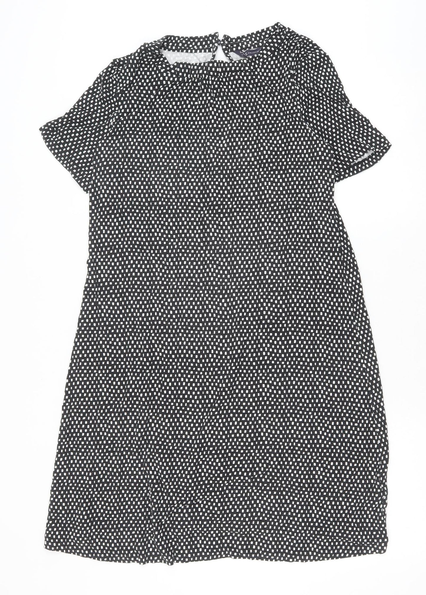 Marks and Spencer Womens Black Geometric Viscose A-Line Size 14 Round Neck Button