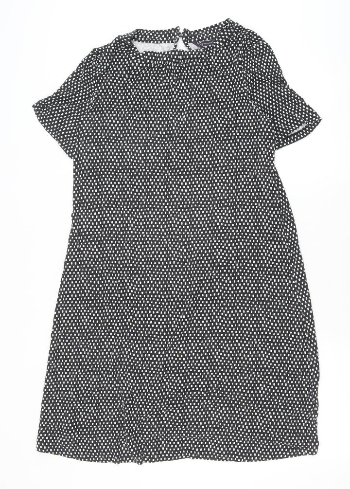 Marks and Spencer Womens Black Geometric Viscose A-Line Size 14 Round Neck Button