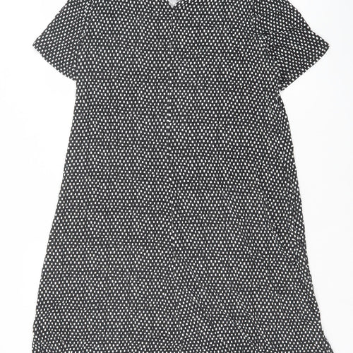 Marks and Spencer Womens Black Geometric Viscose A-Line Size 14 Round Neck Button