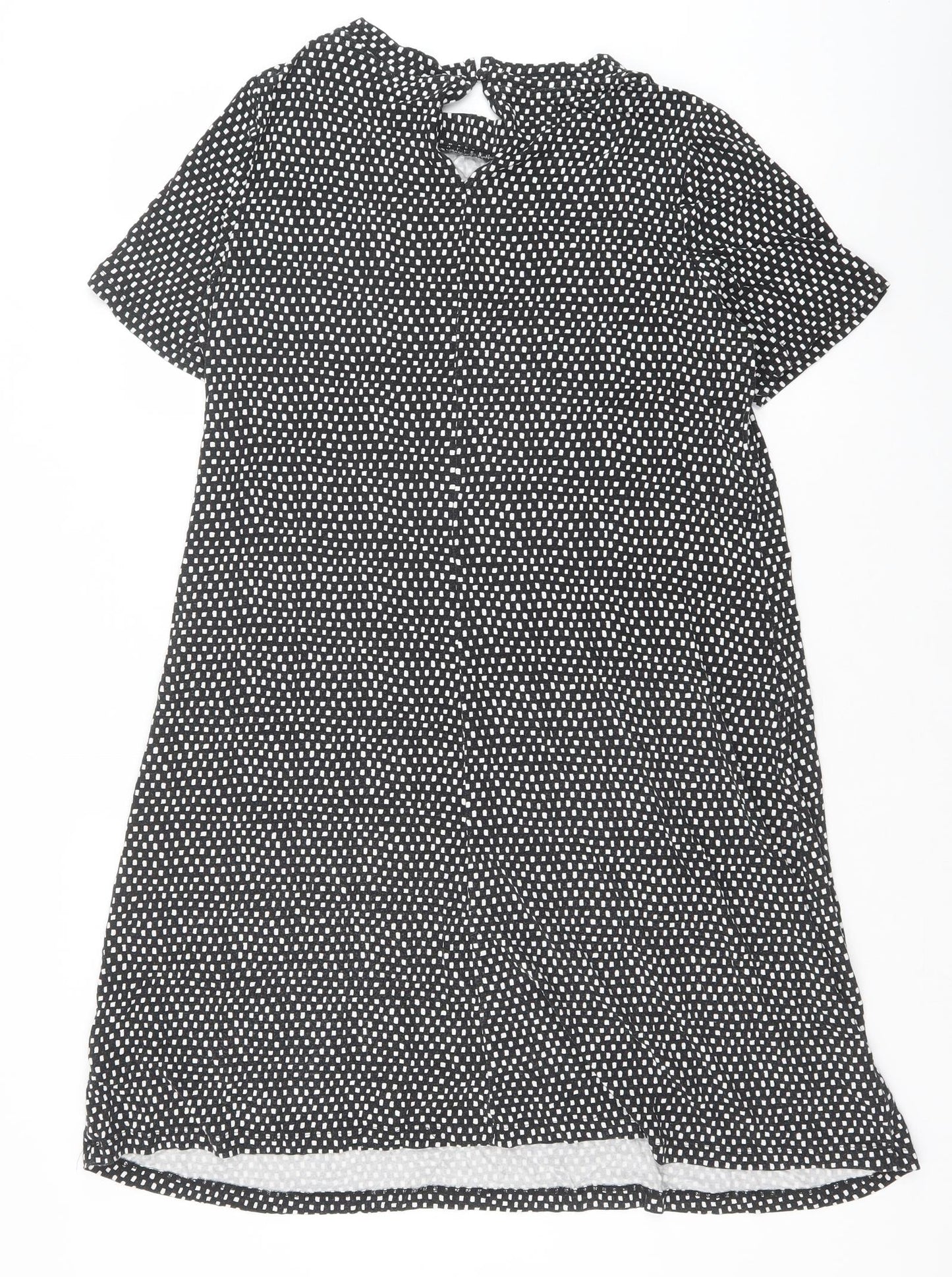 Marks and Spencer Womens Black Geometric Viscose A-Line Size 14 Round Neck Button