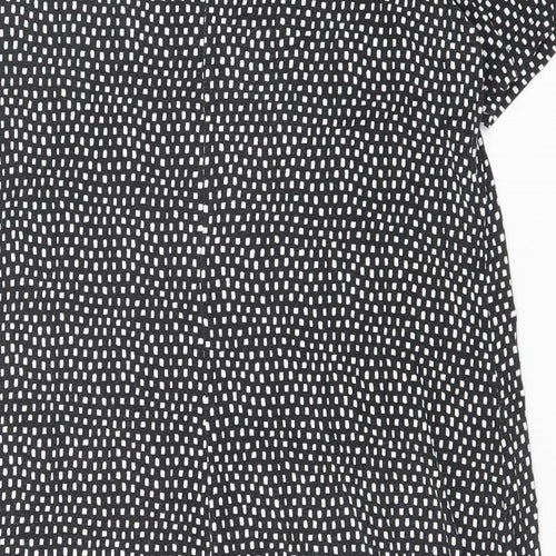 Marks and Spencer Womens Black Geometric Viscose A-Line Size 14 Round Neck Button