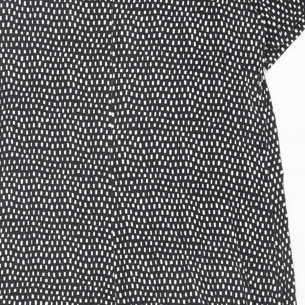 Marks and Spencer Womens Black Geometric Viscose A-Line Size 14 Round Neck Button