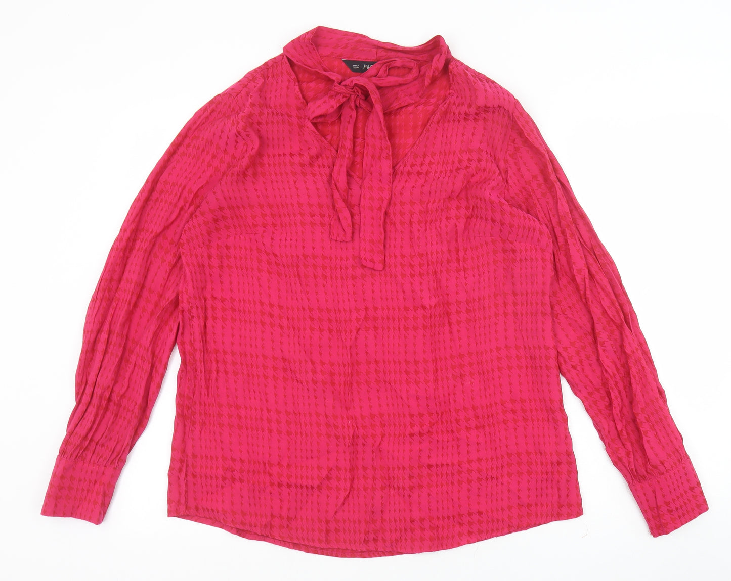 F&F Womens Pink Geometric Viscose Basic Blouse Size 16 Round Neck - Houndstooth