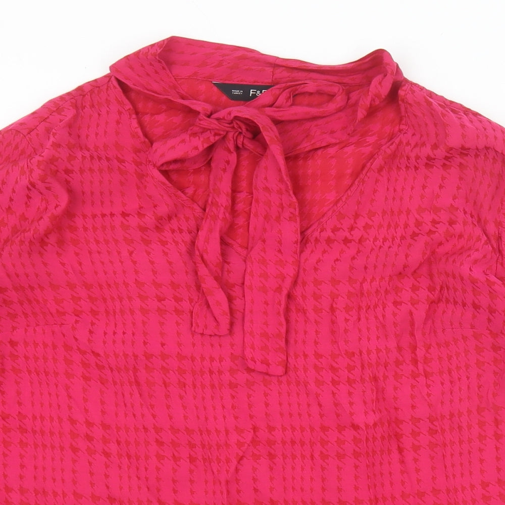 F&F Womens Pink Geometric Viscose Basic Blouse Size 16 Round Neck - Houndstooth