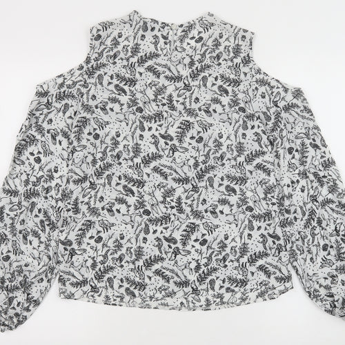 Primark Womens White Geometric Polyester Basic Blouse Size 10 Round Neck - Cold Shoulder
