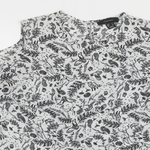Primark Womens White Geometric Polyester Basic Blouse Size 10 Round Neck - Cold Shoulder