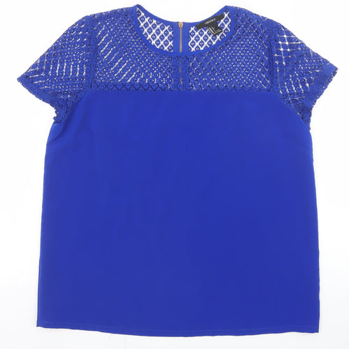 FOREVER 21 Womens Blue Polyester Basic Blouse Size L Round Neck