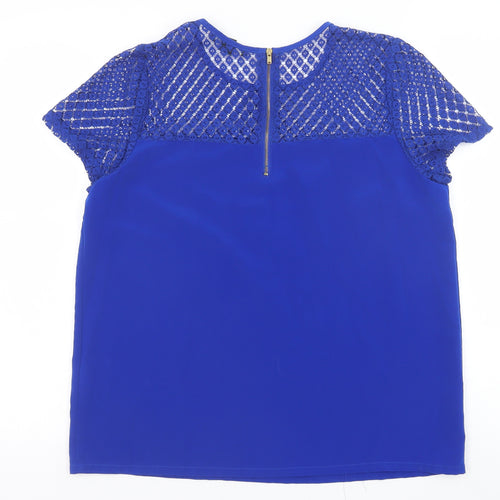 FOREVER 21 Womens Blue Polyester Basic Blouse Size L Round Neck