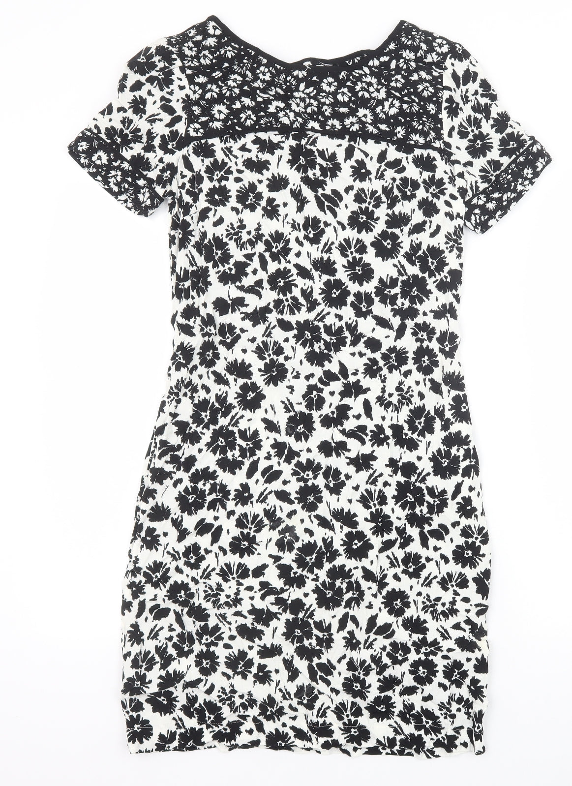 Marks and Spencer Womens Black Floral Viscose A-Line Size 8 Scoop Neck Zip