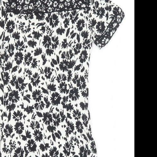 Marks and Spencer Womens Black Floral Viscose A-Line Size 8 Scoop Neck Zip