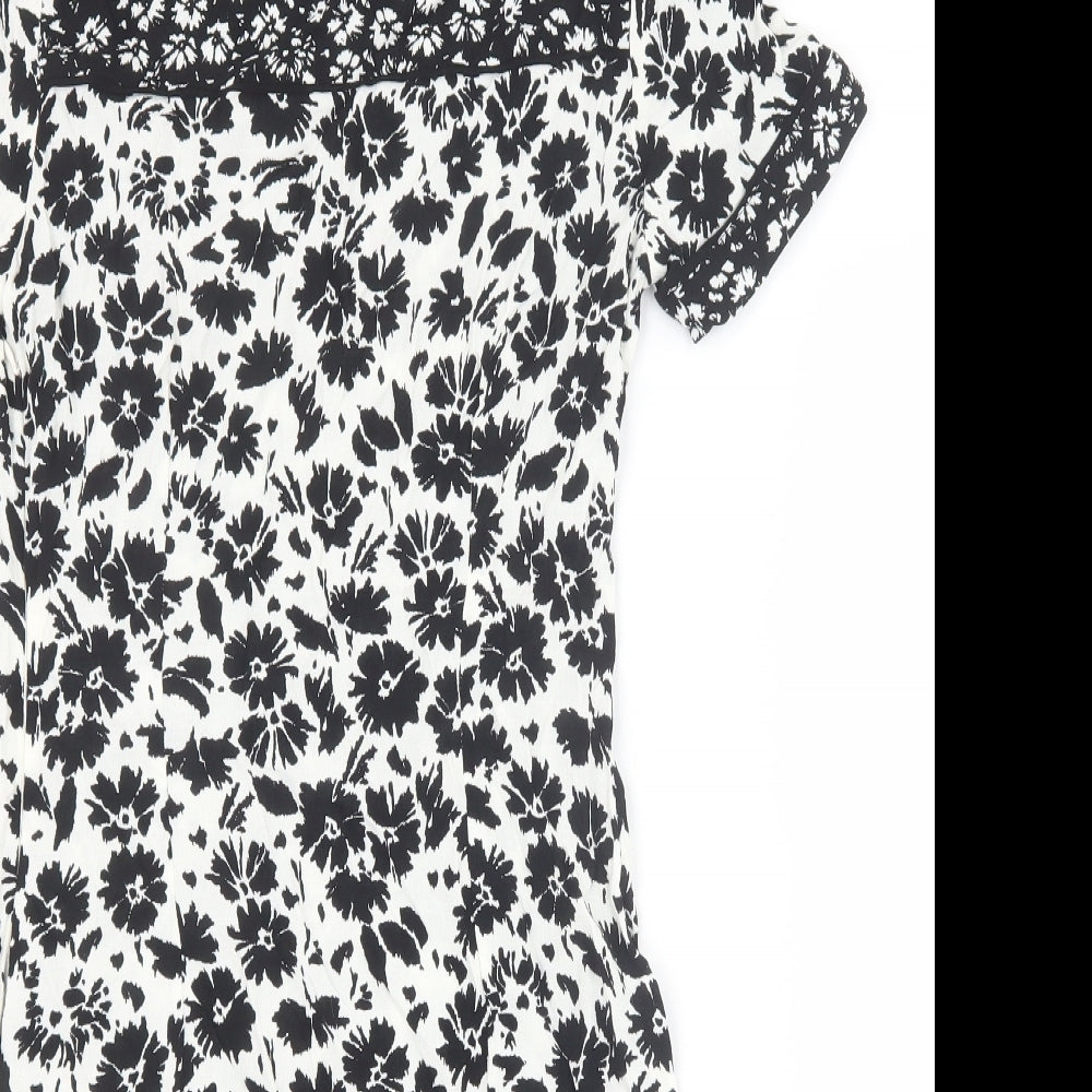 Marks and Spencer Womens Black Floral Viscose A-Line Size 8 Scoop Neck Zip