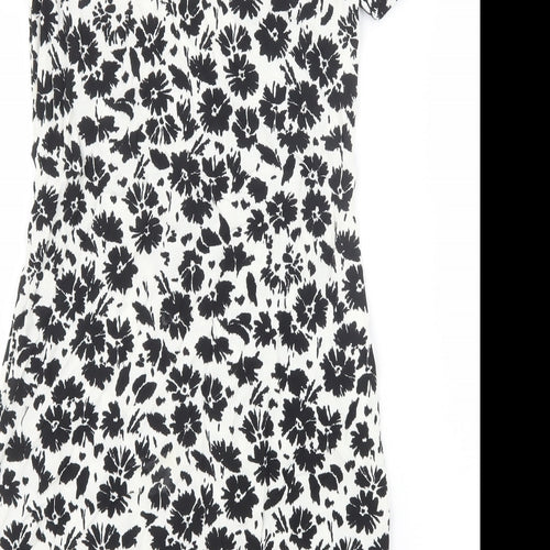 Marks and Spencer Womens Black Floral Viscose A-Line Size 8 Scoop Neck Zip