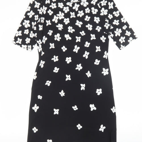 Precis Womens Black Floral Polyester Shift Size 8 Round Neck Pullover
