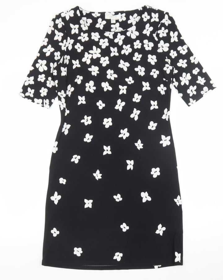Precis Womens Black Floral Polyester Shift Size 8 Round Neck Pullover